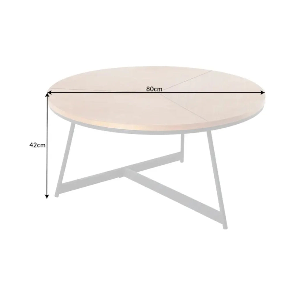Tavolino basso rotondo ZENTOR 80 cm in legno massiccio e metallo nero stile industriale