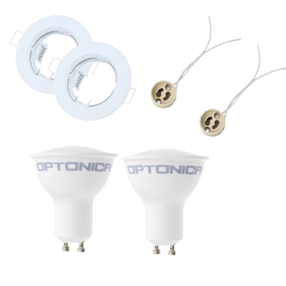 Kit incasso faretti led gu10 con portalampada e supporti tondi per interno
