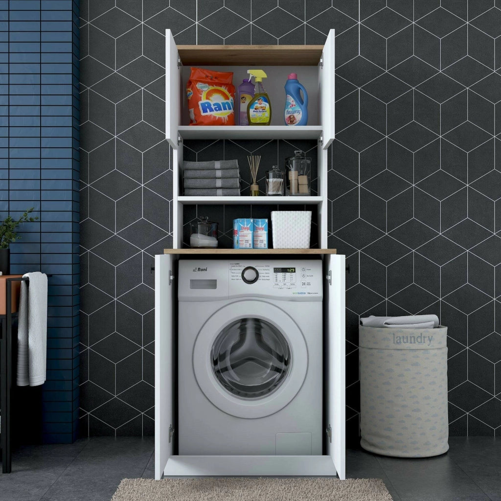 Armadio multiuso grande Marty, Mobile multifunzionale, Mobiletto scarpiera, Guardaroba porta scarpe, 70x73h184 cm, Bianco e Noce