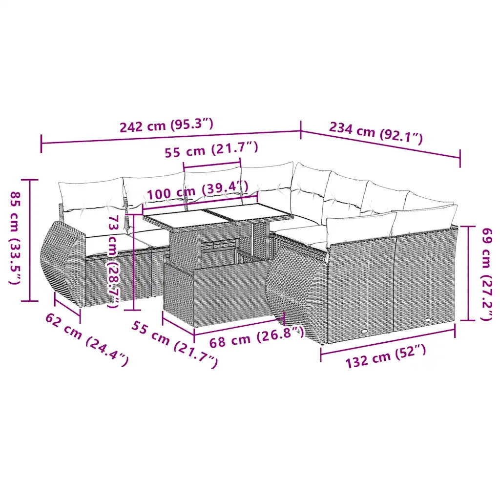 Set Divani da Giardino 9 pz con Cuscini Nero in Polyrattan 3268425