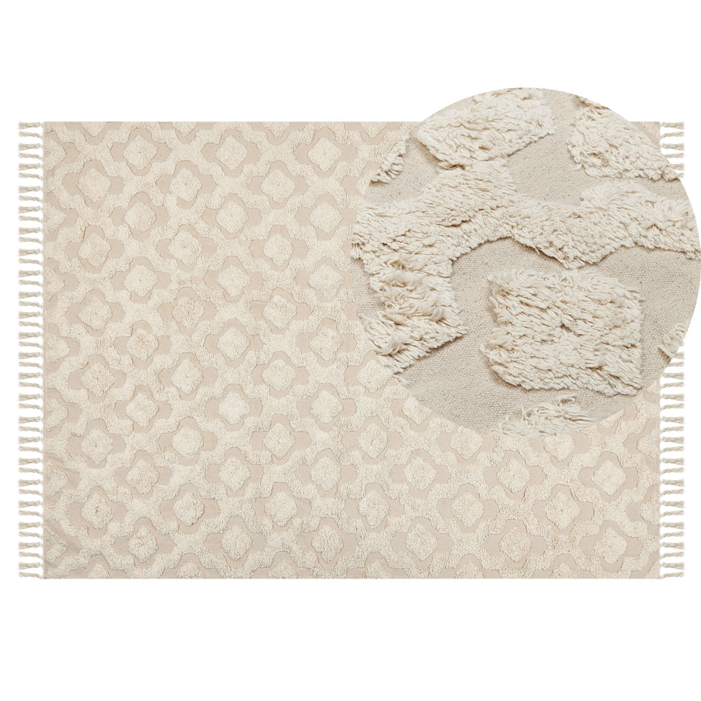 Tappeto in cotone beige 140 x 200 cm minimalista trapuntato motivo geometrico soggiorno camera da letto