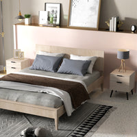 Set 2 Comodini Stile Nordico 40x40x50 cm con Cassetti in Legno Rovere