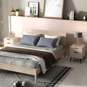 Set 2 Comodini Stile Nordico 40x40x50 cm con Cassetti in Legno Rovere