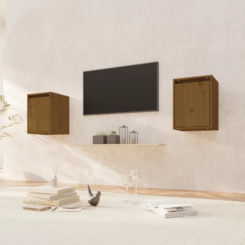 Pensili 2 pz Marrone ambra 30x30x40cm in Legno Massello di Pino 813482