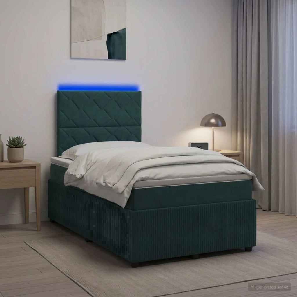 Letto Box Spring LED con Materasso Verde Scuro 120 x 200 cm 3456056