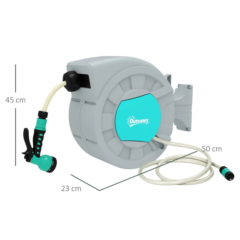 Avvolgitubo Automatico a Parete e Portatile Lunghezza 30+2 m con Sistema di Blocco e 7 Getti Verde e Grigio