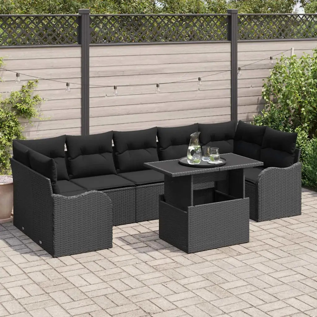 Set Divano da Giardino con cuscino 8 pcs Nero polyrattan 3348419