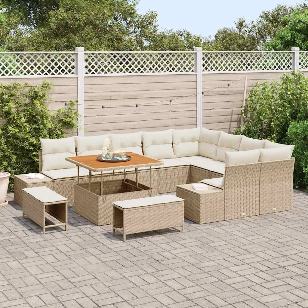 Set Divano da Giardino con cuscino 12 pcs Beige polyrattan