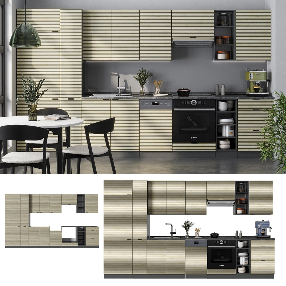 Cucina componibile Fame-Line Pannello in quercia/Antracite 355 cm, PL Marmo Vicco