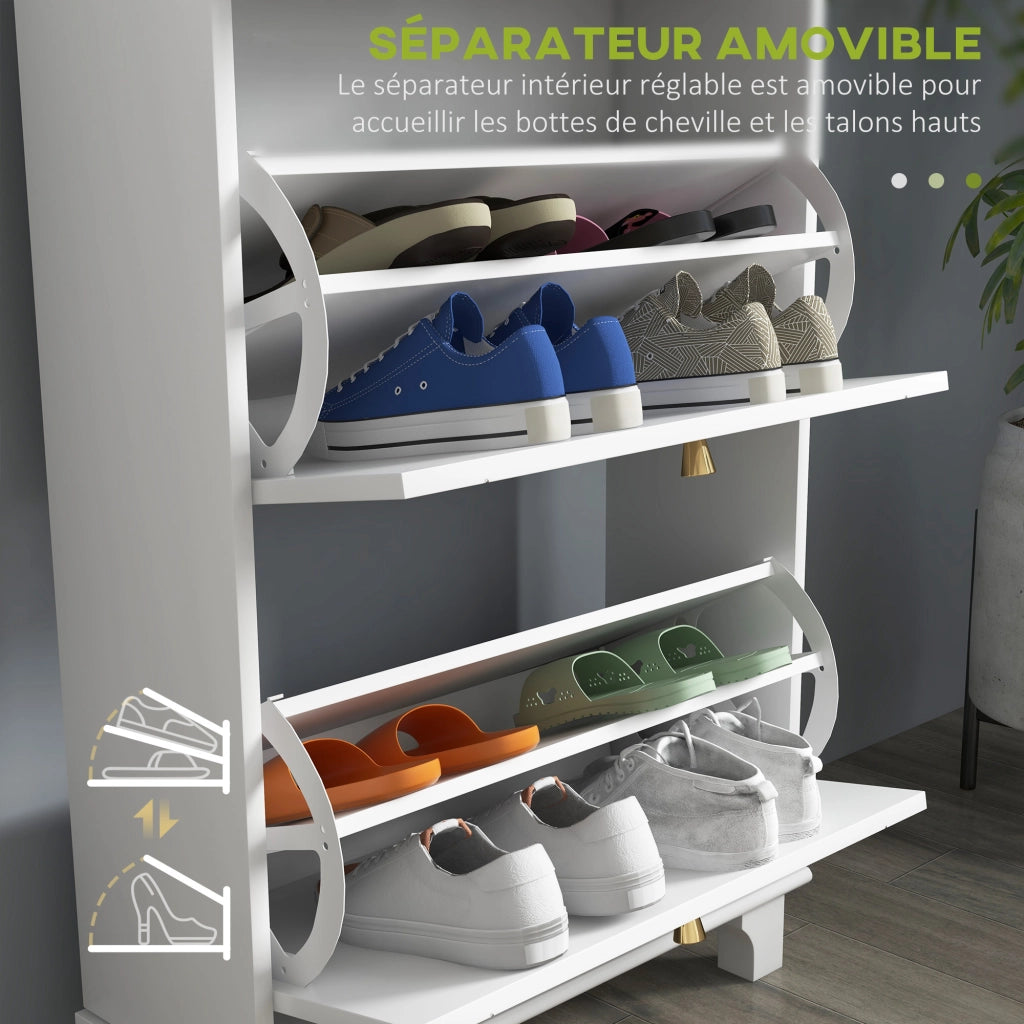Scarpiera con cassetti e ripiano regolabile ¨C Zephmum ¨C Bianco 60x23.5x98.5 cm