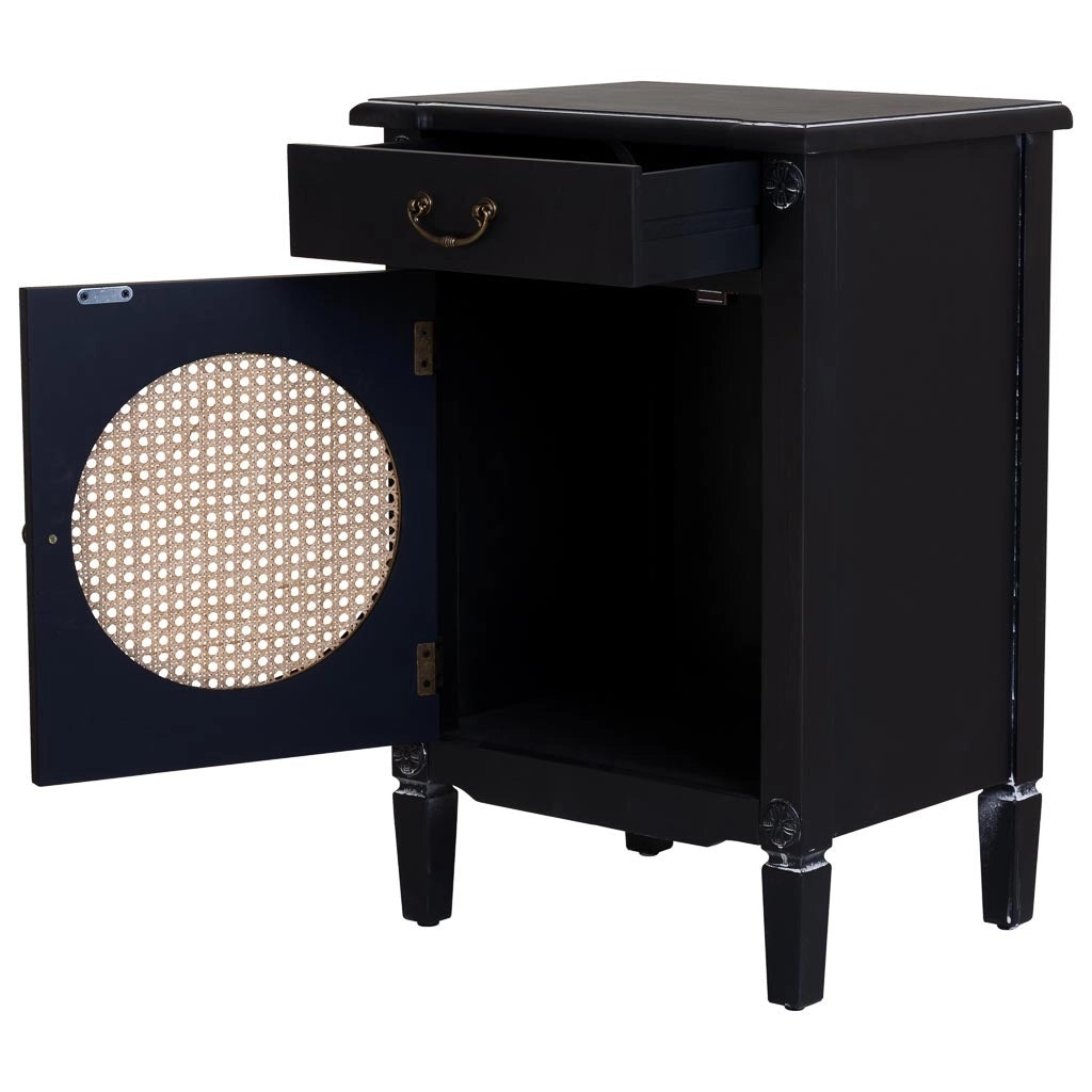 Tavolino in legno laccato nero con griglia 46x36x68h cm