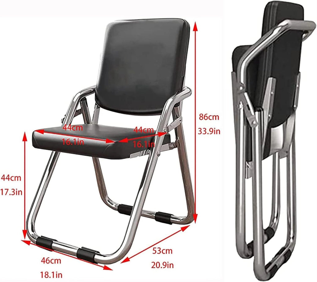 Sedia pieghevole con schienale, seduta imbottita in pelle PU, struttura in metallo portatile, comoda per sala da pranzo e ufficio, perfetta per sale conferenze e spazi di lavoro di base