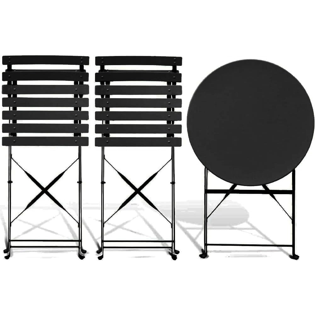 Set 3 Pezzi Giardino Tavolo 2 Sedie da Bistrot Pieghevole Modello Parigi Nero