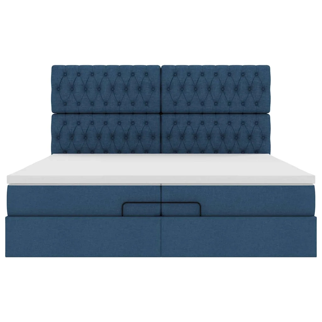 Struttura Letto Pouf con Materassi Blu 200x200 cm in Tessuto