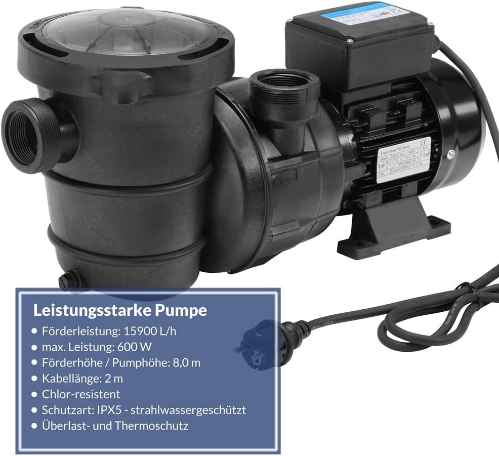 Pompa per filtraggio 15.900 l/h prefiltro Pompe per Piscina sistemi di filtraggio a Sabbia Altezza Portata 8 m