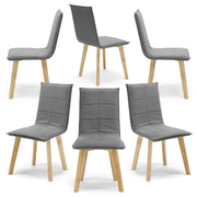 Set 6 sedie Imbottite MARILU', struttura robusta in legno, ideale per sala da pranzo, soggiorno, ufficio, sale d'attesa, tessuto trapuntato a rettangoli colore Grigio, Design moderno