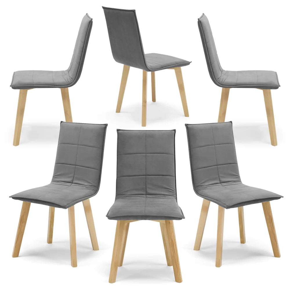 Set 6 sedie Imbottite MARILU', struttura robusta in legno, ideale per sala da pranzo, soggiorno, ufficio, sale d'attesa, tessuto trapuntato a rettangoli colore Grigio, Design moderno