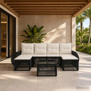Set Divano da Giardino 7 pz Nero e Bianco Crema polyrattan 3435499