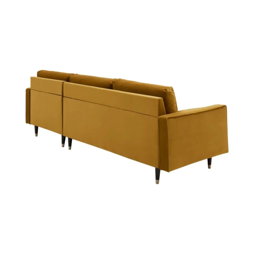 Divano ad angolo KOLIRI giallo senape – 4 posti – Angolo destro – Divano design in velluto e legno massiccio