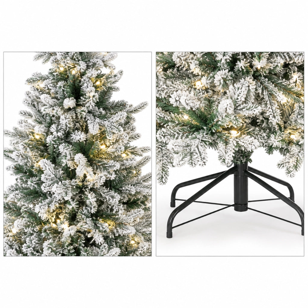 Albero di natale artico 180 cm innevato con luci integrate fortunato