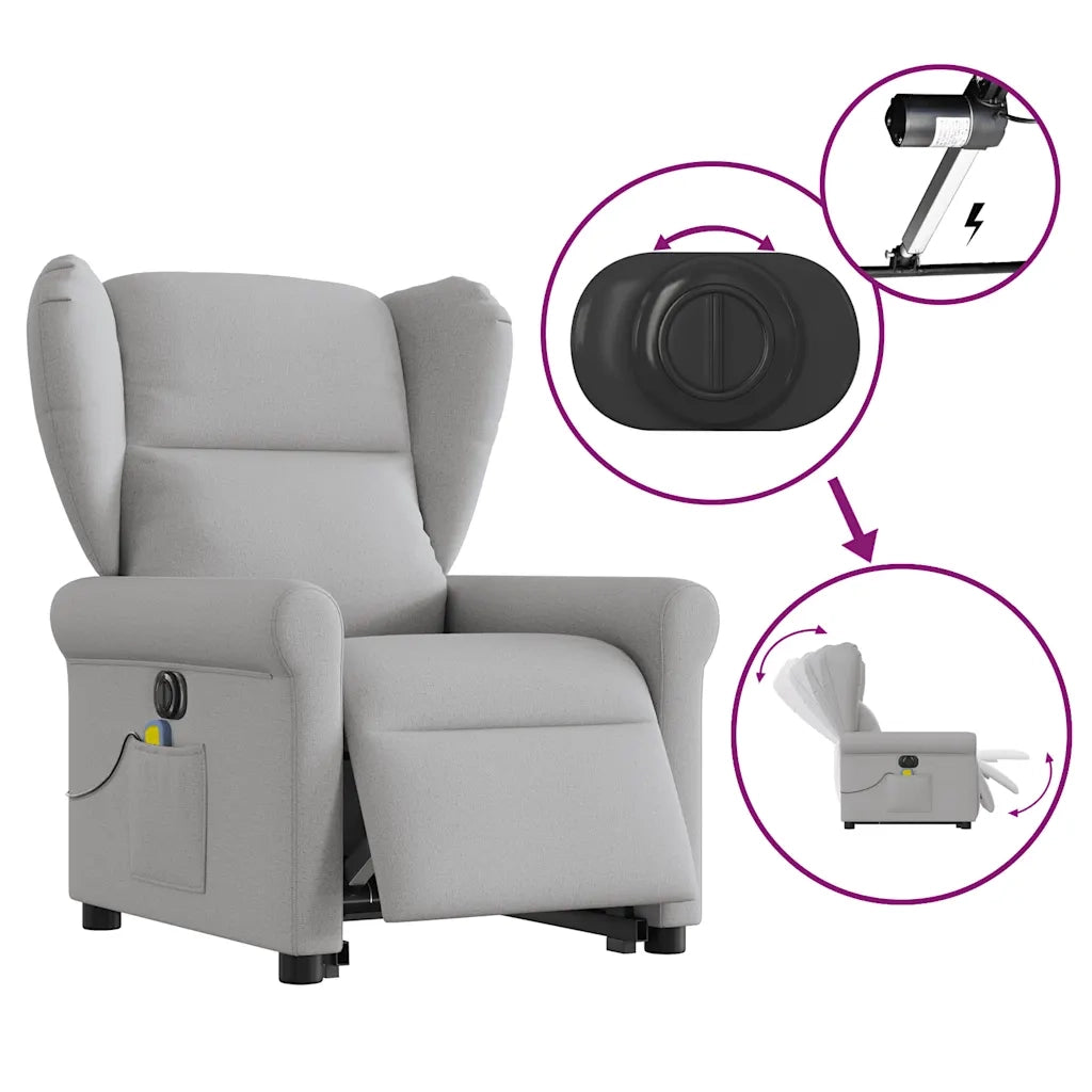 vidaXL Poltrona Alzapersona Massaggi Elettrica Grigio Nuvola Tessuto