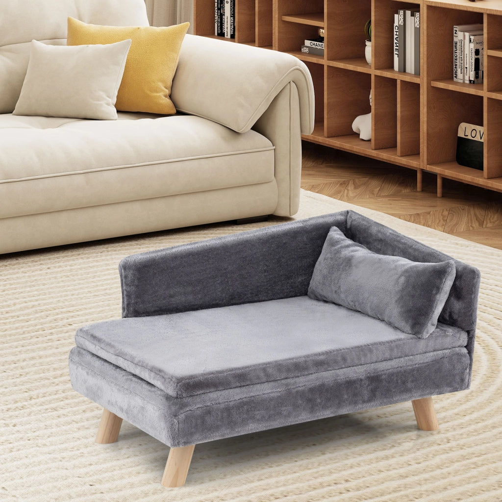 Divano letto per cani con cuscino imbottito rimovibile e morbido cuscino-Sofa per animali Gambe in legno robuste Grigio