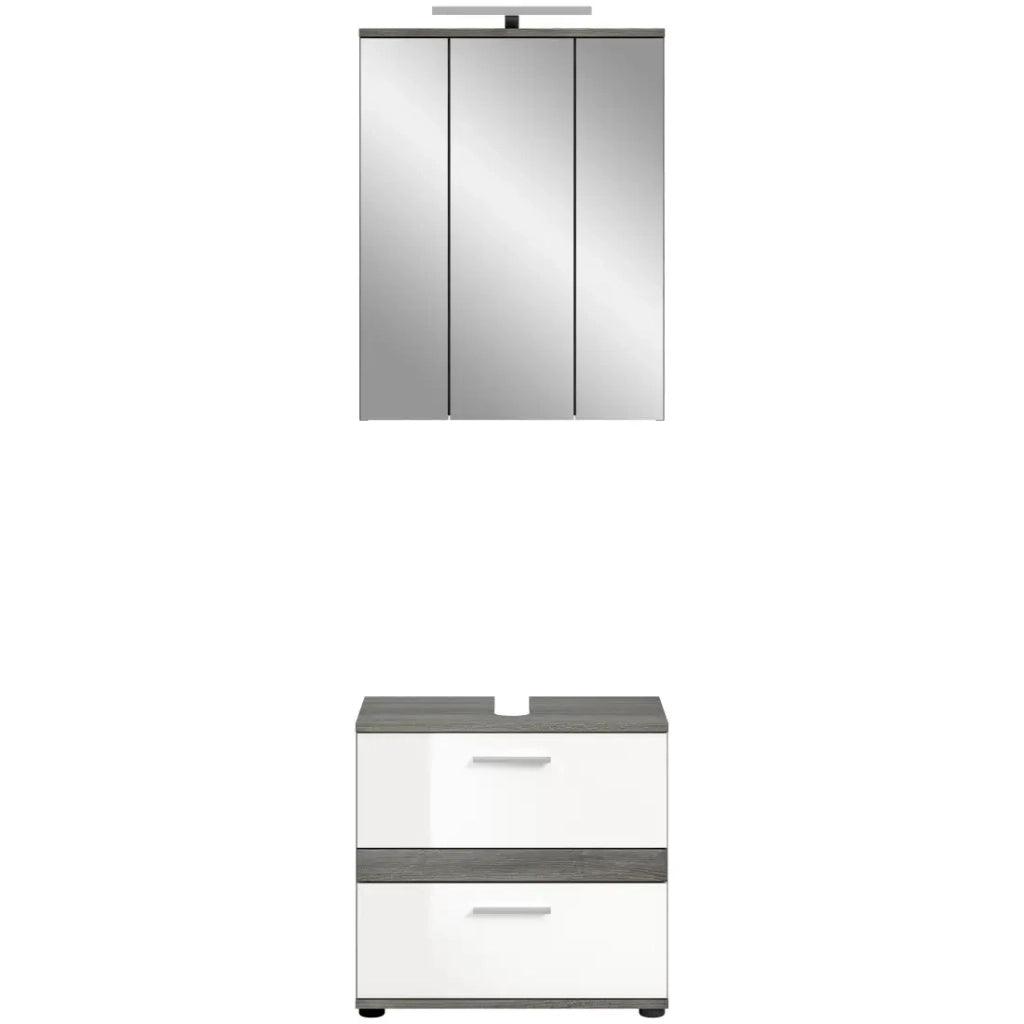 Set di mobili da bagno WILLIAM – Grigio scuro e bianco – 60x191x34 cm – Con LED