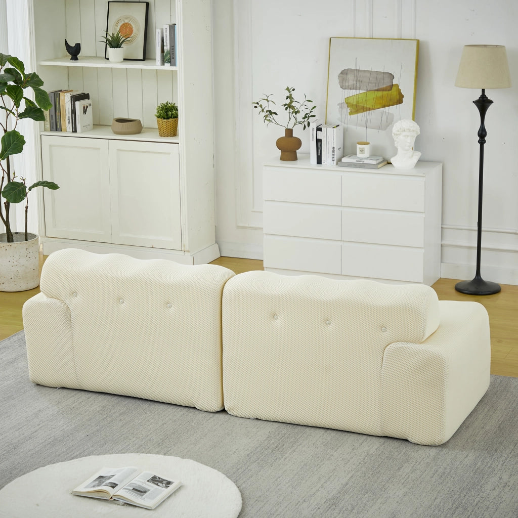 Divano a 2 posti in tessuto traspirante con braccioli larghi e supporto ergonomico beige 224 × 104 × 66 cm