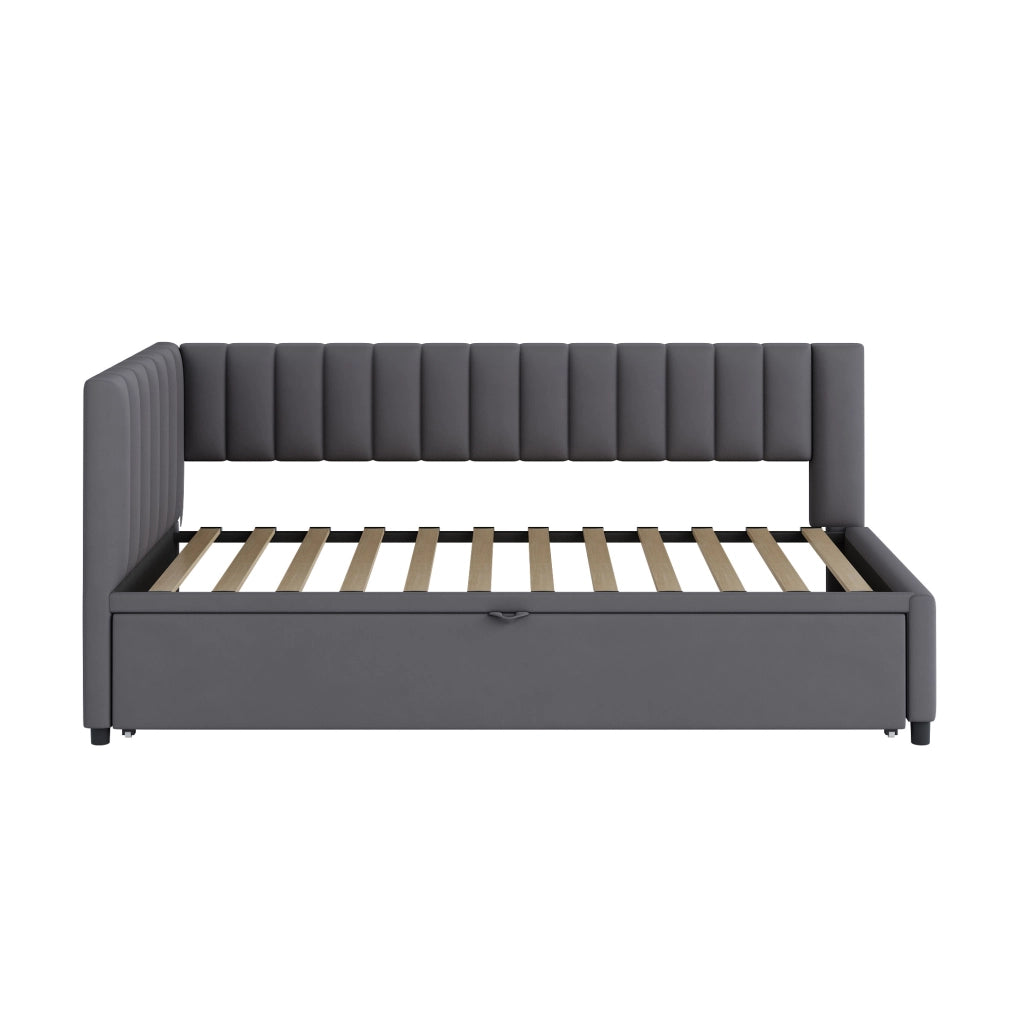 Divano letto a L estraibile 90x200 cm in velluto grigio