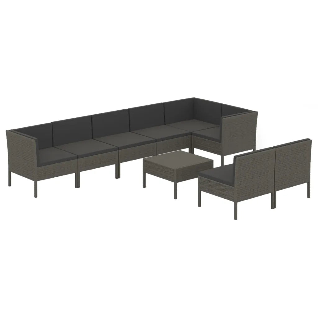 Set Divani da Giardino 9 pz con Cuscini in Polyrattan Grigio 3094398