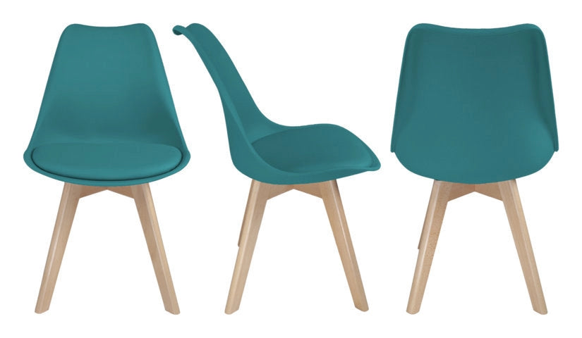 Sedia in plastica verde petrolio, sedia da pranzo piede in legno (2 pz) - Mia - SD26MIPL