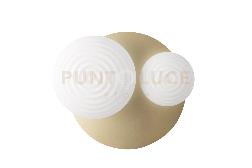 PLAFONIERA TONDO/2 ORO BASE ORO 2 VETRI BIANCO OPACO 1 LUCE ATTACCO E14 1 LUCE ATTACCO E27 D.52CM