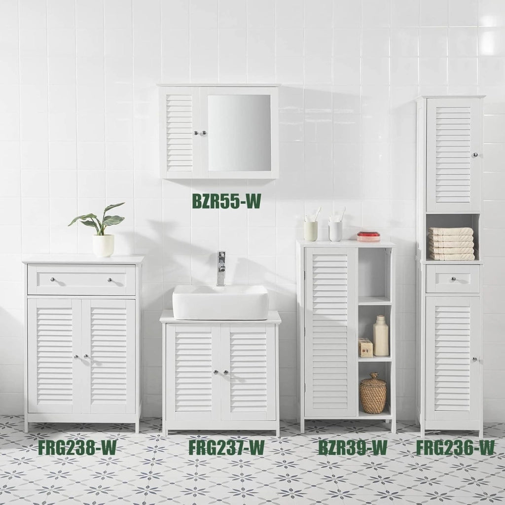 Mobiletto da Bagno – Armadio da Bagno Stretto con Porta Lamellata e 3 Ripiani Aperti, Mobile Salvaspazio, Resistente all'Umidità, Colonna per Cucina e Soggiorno, Bianco, 48x96x24cm, BZR39-W