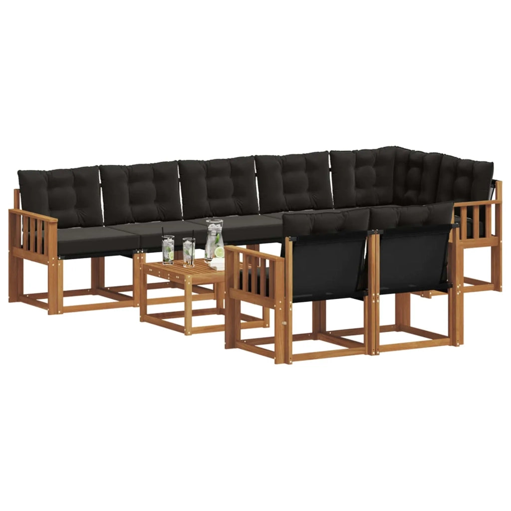 Set di divani da esterno con cuscino 9 pcs Naturale e Nero