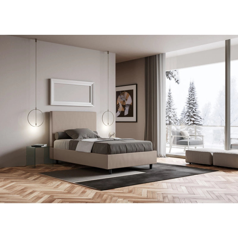 Letto imbottito Piazza e mezzo 110x190 cm Focus - Similpelle,Senza rete,Tortora