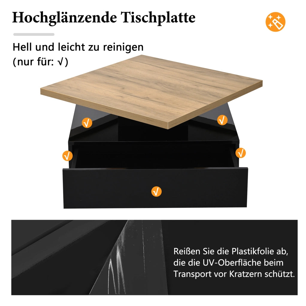Tavolino da caffè girevole 360° 70x70 cm noce e nero