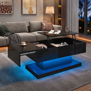 Tavolino da caffè con piano sollevabile idraulico e scorrevole; LED; 100x50x45 cm; nero