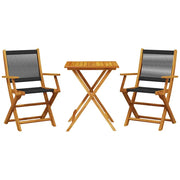 Set da Bistrot 3pz | Set Salotto da Giardino Nero in Polipropilene e Legno Massello