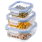 Set di 3 contenitori per alimenti in vetro KADAX con coperchi, scatola quadrata