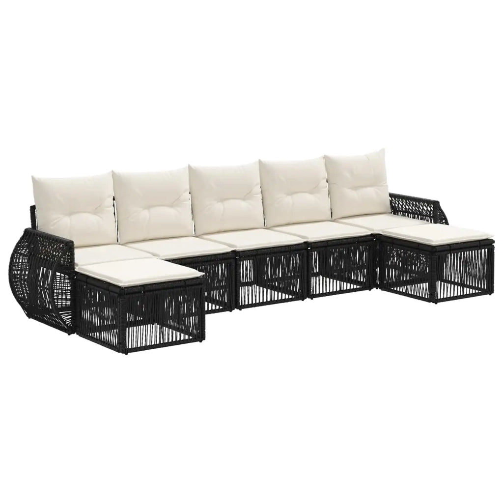 Set Divano da Giardino 7 pcs Nero e Bianco Crema polyrattan 3435502