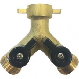 PRESA A RUBINETTO IN OTTONE DOPPIA USCITA F3/4 x M3/4 x M3/4