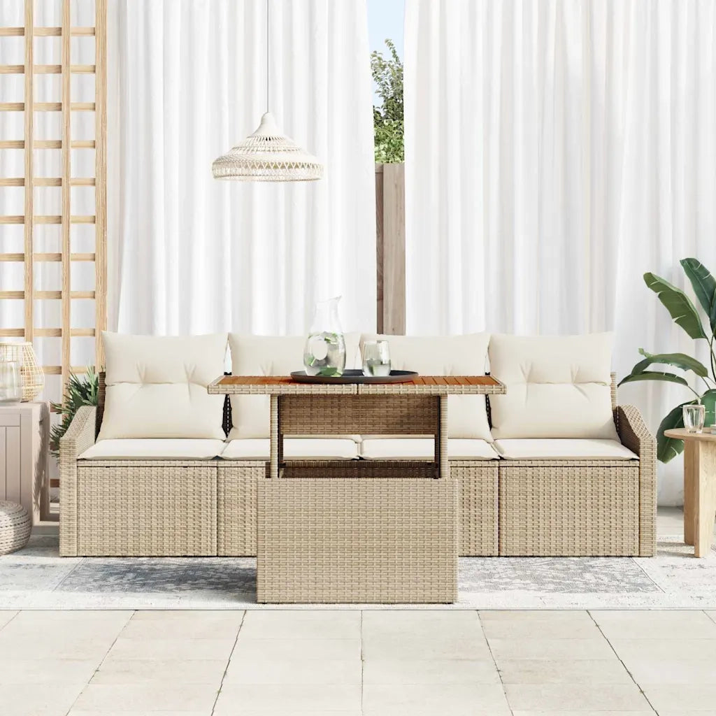 Set Divano da Giardino con cuscino 5 pcs Beige Poly Rattan