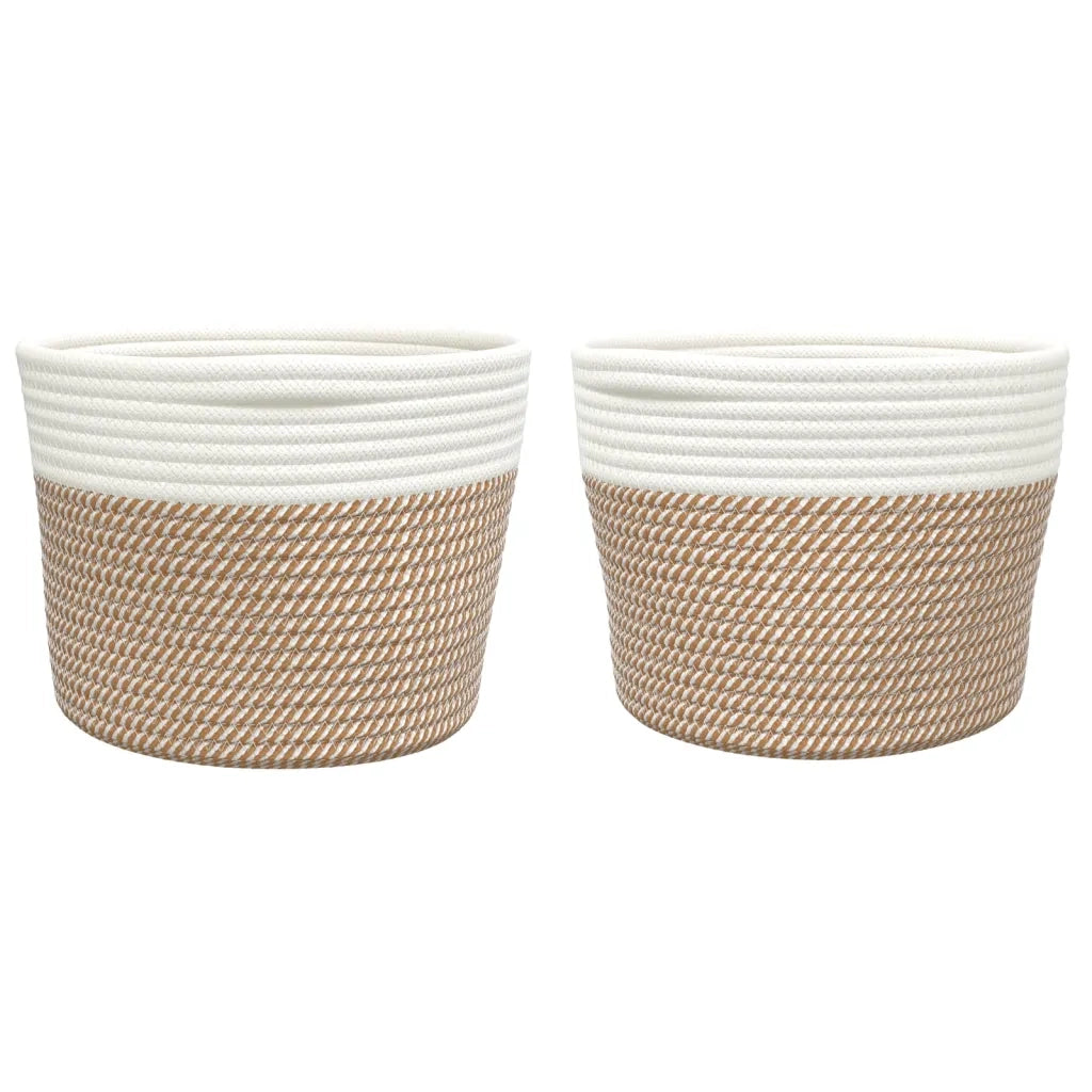 Cestini Portaoggetti 2pz Marrone e Bianco Ø24x18 cm in Cotone 358456
