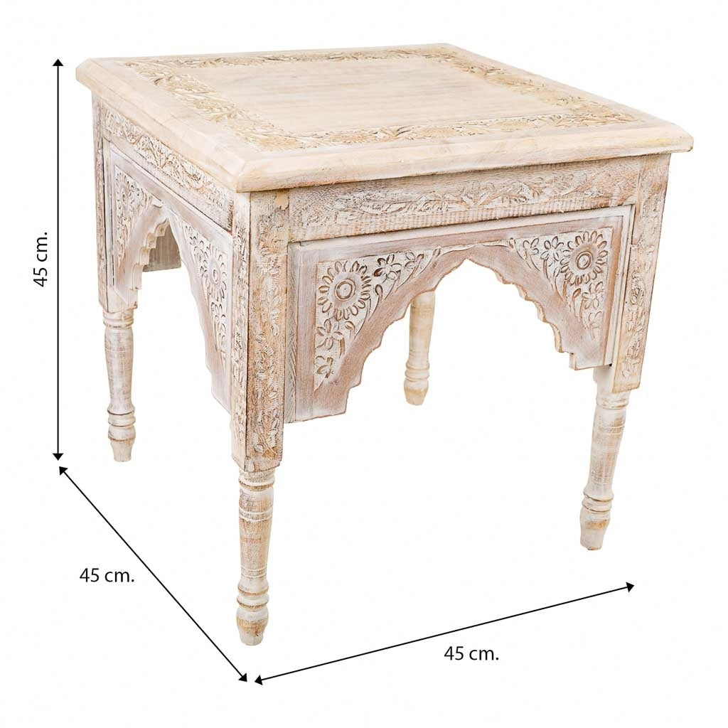 Comodino da caffè in legno bianco artigianale 45x45x45h cm