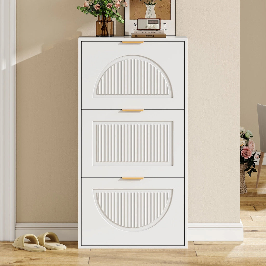 Scarpiera stretta con 3 ante ribaltabili, mobile portascarpe bianco in MDF e truciolare, 60 x 24 x 114 cm