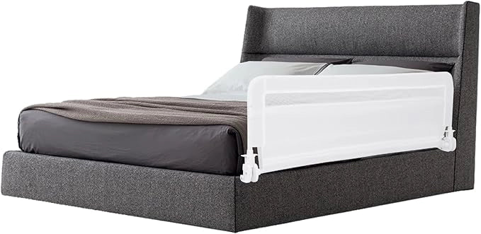 Sponda da Letto per Bambini 100/120 cm, Barriera Pieghevole per Letto, con Cintura di Sicurezza, Sponda di Sicurezza per Bambini, per Letti Singoli, Doppi, 100/120 x 41 x 42 cm (120 cm,Bianco)