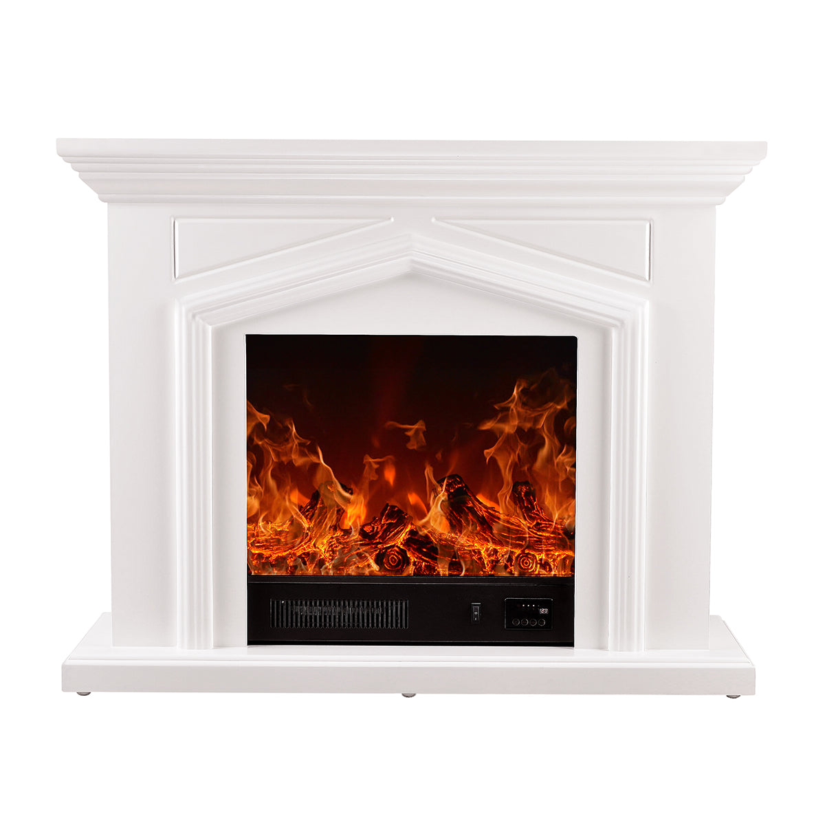 Camino Elettrico da Pavimento 80x100x30 cm Effetto Fiamma 1500W Marco Bianco