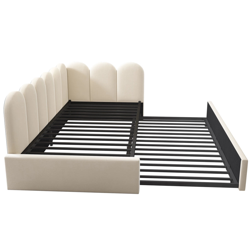 Divano letto per bambini con letto estraibile 90x200 cm in velluto beige