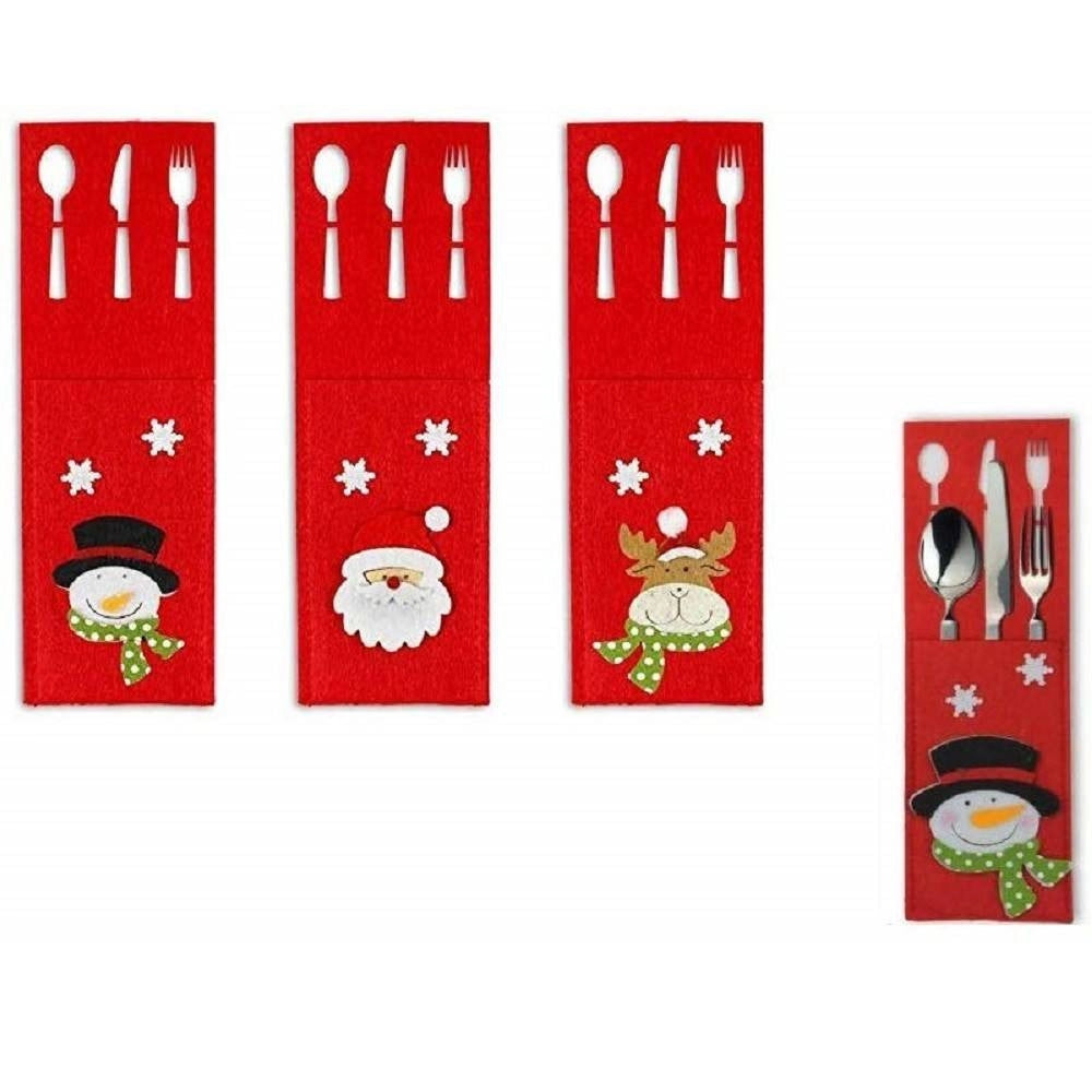 Trade Shop - 6pz Portaposate Feltro Natalizie Rosso 15x9cm Babbo Natale Renna Pupazzo Fiocco Rilievo -