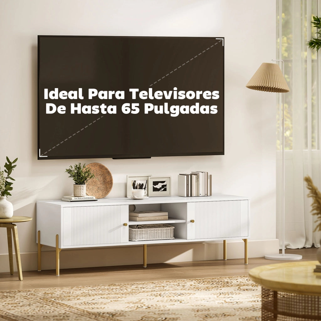 Mobile TV Moderno con 2 Ante e 2 Ripiani Aperti ¨C Zephmum ¨C Bianco 140x38x45,9 cm